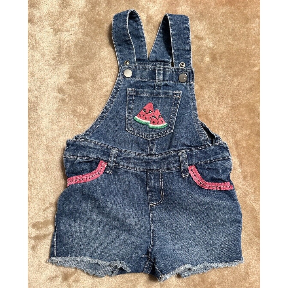 Children's Place Girls Jeans Overalls Shorts Size 2T Watermelon‎ Denim